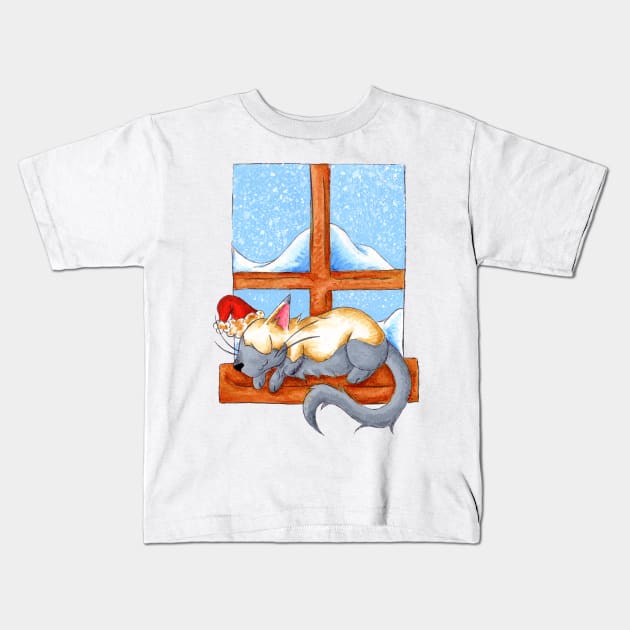 Christmas Catnap Kids T-Shirt by KristenOKeefeArt